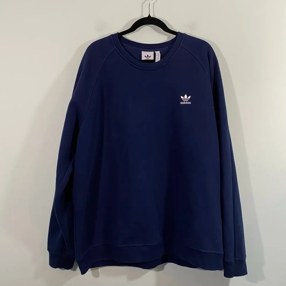Adidas Men Navy Blue Trefoil Essentials Crew Pullover Sweatshirt Size XXL